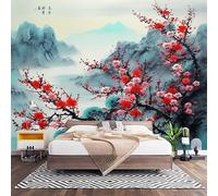 Papier Peint Panoramique Murale Paysage de Style Chinois Fleurs de Prunier 200x140 cm Papier Peint Intissé œUvre D'Art Taille Personnalisée Grandes Poster Mural Photo Muraux pour Salon, Bureau
