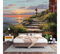 Papier Peint Panoramique Murale Paysages de Bord de Mer Peints 200x140 cm Papier Peint Intissé œUvre D'Art Taille Personnalisée Grandes Poster Mural Photo Muraux pour Salon, Bureau, Décor Fond TV