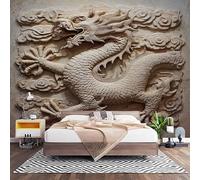 Papier Peint Panoramique Murale Relief Du Dragon Oriental 450x315 cm Papier Peint Intissé Couleur Claire Taille Personnalisée Grandes Poster Mural Photo Muraux pour Salon, Bureau, Décor Fond TV