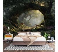 Papier Peint Panoramique Murale Secret Du Trou de L'Arbre de La ForêT 450x315 cm Papier Peint Intissé Vert Foncé Taille Personnalisée Grandes Poster Mural Photo Muraux pour Salon, Bureau