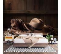 Papier Peint Panoramique Murale Style Denim Chaussures En Cuir Chapeau 450x315 cm Papier Peint Intissé Brun Taille Personnalisée Grandes Poster Mural Photo Muraux pour Salon, Bureau, Décor Fond TV