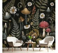 Papier Peint Panoramique Nature 150X105 Cm - Revêtement Mural Décoration Salon - Fleurs Feuilles - Fougère - Noir Peintures Murales De Chambre