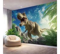 Papier Peint Panoramique Nature, 3D Animaux Féroces Tyrannosaure Rex Papier Peint Intissé Murale, 200 x 140 cm (L x H) Poster Geant Pour Salon Adulte Chambre D'Enfants Restaurant Décoration, Couleur