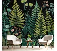 Papier Peint Panoramique Nature 450X315 Cm - Revêtement Mural Décoration Salon - Fougère - Feuilles Vertes - Vert Foncé Peintures Murales De Chambre