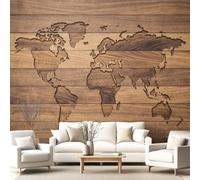 Papier Peint Panoramique Nature Carte 250 x 175 cm Poster Murale,Papier | Peint Panoramique Intissé Paysage Mappemonde Effet bois pour Salon Chambre Tête de lit - Décoration Murale