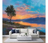 Papier Peint Panoramique Nature Coucher De Soleil Forêt 250 x 175 cm | Murales Papier Peint Intissé Campagne Pastorale Paysage Romantique, Grand Poster Décoration Muraln pour chambre salon