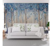 Papier Peint Panoramique Nature Jungle Paysage Bleu Papier Peint Intissé Poster Mural xxl Plantes et Fleurs de Luxe Poster Geant Mural pour Salon Chambre Décoration Murale 350x256cm(L x H)