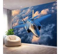Papier Peint Panoramique Nature, Moderne Aviation Avions De Chasse Papier Peint Intissé Murale, 350 x 256 cm (L x H) Poster Geant Pour Salon Adulte Chambre D'Enfants Restaurant Décoration, Gris Bleu