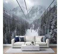Papier Peint Panoramique Nature Paysage Téléphérique Neige Hiver, 3D Papier Peint Intissé 200x140 cm Photo Poster Grand Mural Pour Salon Chambre Enfant Chambre Décoration Murale