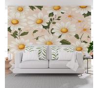 Papier Peint Panoramique Nature Plante Marguerite Fleur Poster Geant Mural, Feuilles De Plantes Et De Fleurs Papier Peint Intissé Mural pour Salon Canapé TV Fond Décoration Murale 150x105cm(L x H)