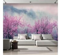 Papier Peint Panoramique Nature Rose Arbres Fleurs Papier Peint Intissé Murale Aquarelle De Style Chinois 3D Grand Format Tapisserie Murale Poster 350x256cm Pour Salon Chambre Bureau TV Fond 4X60