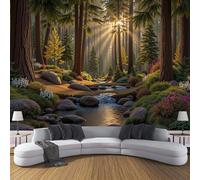 Papier Peint Panoramique Nature Ruisseau Pierres,Papier Peint 3D Motif Forêt Soleil Intissé Wallpaper Chambre Bureau Déco 260×180cm Personnalisé Décoration Murale Vert
