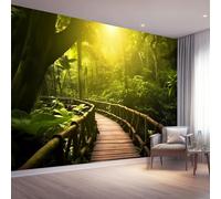 Papier Peint Panoramique Nature, Tropical Nature Écologie Jungle Papier Peint Intissé Murale, 200 x 140 cm (L x H) Poster Geant Pour Salon Adulte Chambre D'Enfants Restaurant Décoration, Vert