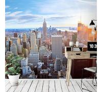 Papier Peint Panoramique New York 300x210 cm Papier Peint Intissé 3D Architecture Urbaine Muraux Tapisserie Photo Décoration Murale Poster Mural XXL pour Chambre Salon 653-ABC