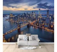 Papier Peint Panoramique New York Et Le Pont De Brooklyn Bleu Intissé Murale, Photo Murale pour Salon Chambre d'enfants restaurant Décoration Murale 350x256 cm