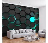 Papier Peint Panoramique Nid Abeille Hexagone Grille Géométrique 300x210 cm