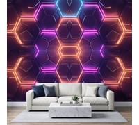 Papier Peint Panoramique Nid d'Abeille Hexagone Géométrique Grille, Affiche Murale Fuchsia Fluo, Technologie Futuriste Papier Peint Mural 3D pour Salon Chambre d'enfants Restaurant 300L x 210H cm