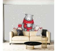 Papier Peint Panoramique Noël Coffret Cadeau Ours En Peluche Animal Papier Peint Intissé Photo Mural, 200 x 140 cm Poster Salon Chambre Mur de fond Chambre des Enfants Bureau, Gris