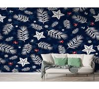 Papier Peint Panoramique Noël Flocon De Neige Guirlande D'Étoiles - Papier Peint Intissé Autocollant - Baies Hiver Fête Décoration Murale - Adhésif Mural pour Salon Chambre, 350x256 cm - K-592