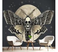 Papier Peint Panoramique Noir Et Blanc Papillon De Nuit De La Pleine Lune 400X280Cm Revêtement Mural Insectes Fantastiques Poster Tableaux Photo Muraux Utilisé Pour Salon Chambre Décoration Murale