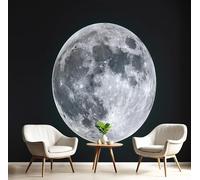 Papier Peint Panoramique Noir Et Blanc Pleine Lune Dans Le Ciel Nocturne 350X260Cm Revêtement Mural Paysage Simple Poster Tableaux Photo Muraux Utilisé Pour Salon Chambre D'Enfant Décoration Murale