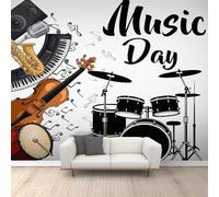 Papier Peint Panoramique Notes de Musique Mural 250x175 cm 3D Papier Peint Intisse Batteries Instruments de Musique Fresque Murale Chambre Coucher Salon Décoration Photo Poster Geant Murale q8796