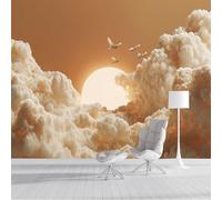 Papier Peint Panoramique Nuages Au Coucher Du Soleil - 400x280cm - Revêtement mural décoration salon - Ciel De Rêve 3D Poster Geant pour Salon Chambre restaurant Décoration, Orange Clair