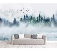Papier Peint Panoramique Nuages Brume Forêt De Pins Oiseaux Volants Papier Peint Intissé 3D Tapisserie Poster Decoration Murale Chambre Salon