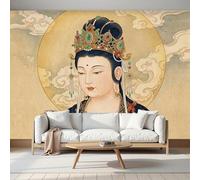 Papier Peint Panoramique Nuages De Bon Augure Figures Orientales Classiques Poster Mural, Style Zen Rétro Papier Peint Soie Décoration Pour Salon Chambre Restaurant Enfants, 250x175cm Beige Murale