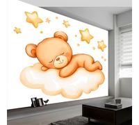 Papier peint panoramique Nuages Étoiles Ours en Peluche, papier peint Style Dessin Animé pour chambre salon salle à manger décoration murale - Fond d'écran photo Moderne art mural 250L x 175H cm
