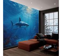 Papier peint panoramique océan animaux requin corail, photo mural moderne 350L x 256H cm - Papier peint décoration de maison style dessin animé pour salon, chambre, chambre des enfants, bureau