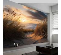 Papier peint panoramique océan plage coucher soleil sable dunes, Poster mural papier peinture murale paysage naturel pour salon chambre chambre d'enfants restaurant décoration 200L x 140H cm