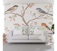 Papier Peint Panoramique Oiseau Animal Jungle Vintage Papier Peint Intissé Poster Mural xxl Fleurs Plantes Naturel Poster Geant Mural pour Salon Chambre Décoration Murale 350x256cm(L x H)
