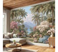 Papier Peint Panoramique Oiseau De Paradis Et Orchidée Papier Peint en Soie Forêt Tropicale Dense Revêtement Mural pour Salon, Adulte Chambre d'enfants, Restaurant Décoration 150x105cm, Vert Sauge