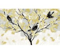 Papier Peint Panoramique Oiseau D'Or Grand Arbre Vintage Papier Peint 3D Tapisserie Mural Salon Chambre Décoration Murale -ZX05111-400x280cm