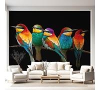 Papier Peint Panoramique Oiseaux Animal Portrait Moderne Poster Mural, Petits oiseaux Branches Noir Papier Peint Intissé Salon Chambre D'Enfant Chambre Canapé TV Fond Décoration - 200 x 140 cm