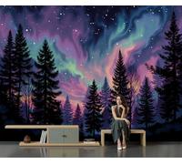 Papier Peint Panoramique Ombre La Forêt D'Aurore 200X140Cm,Illustrations Oniriques Poster Geant Mural 3D,Tapisserie Photo Peinture Murale,Papier Peint Intissé Fresque Pour Salon Chambre Toile Fond Tv