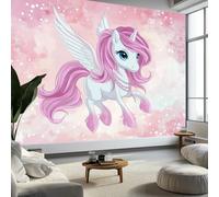 Papier peint panoramique Onirique Animaux Chevaux Ailes, papier peint Style Cartoon amovible - fresque murale facile à poser - décoration murale pour salon chambre enfant, 300 x 210 cm (L x H)