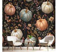 Papier Peint Panoramique Orange-Rouge Citrouilles D'Automne 3D Murale Aquarelle Pastorale Pour Décoration Chambre Salon Tv Canapé Thème Hôtel Luxe Couloir Fond Mur Peinture À La Maison,200X140Cm