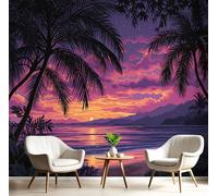 Papier Peint Panoramique Orange-Rouge Feuilles De Palmier Au Coucher Du Soleil 3D Tapisserie Peinture Murale Interieur Paysage Océanique Pour Chambre Salon À Coucher D'Enfant Décoration,350X260Cm