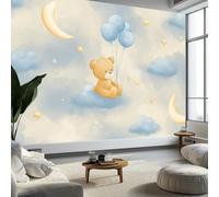 Papier Peint Panoramique Ours En Peluche Lune Étoiles, Papier Peint Mural Enfants Salon Chambre Style Cartoon Murales Décor À La Maison 250(L) x 175(H) cm
