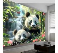 Papier Peint Panoramique Panda Animal en Bambou, Poster Fresque Murale Paysage de Cascade de Papillons, Poster Mural pour Salon, Chambre d’Enfants ou Restaurant, 350 x 256 cm Décoration Fresque