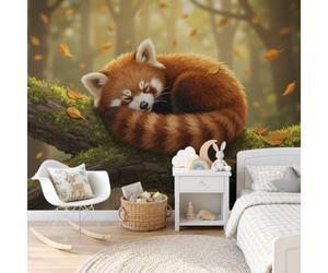 Papier Peint Panoramique Panda Branches D'Arbre 400X280Cm,Illustrations D'Animaux Guérisseurs Poster Geant Mural 3D,Tapisserie Photo Peinture Murale,Papier Peint Intissé Fresque Pour Salon Chambre