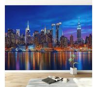 Papier Peint Panoramique Panorama De New York Au Crépuscule 300 x 210 cm Poster Murale 3D, Style De Photographie Tapisserie Photo Murale, Papier Peint Intissé Fresque pour Salon Chambre Toile Fond TV