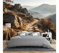 Papier Peint Panoramique Papier Peint Mural Paysage De Montagne 400×280Cm Grand Format Sentier Rocheux Photo Panoramique Intissé Décoration Murale Nature Et Forêt Pour Chambre Salon Ou Fond Tv 4