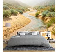 Papier Peint Panoramique Papier Peint Mural Paysage De Rivière Désertique Pour Chambre À Coucher 200×140Cm 3D Panoramique Oasis Nature Décoration Murale Grand Format Non Tissé Paysage De Vall
