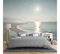 Papier Peint Panoramique Papier Peint Panoramique 3D « Plage Océan » Pour Chambre À Coucher 250 × 175 Cm Vue Imprenable Sur La Mer Au Clair De Lune Grand Format Paysage Côtier Intissé Décora