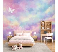 Papier Peint Panoramique Papillon Arc-En-Ciel 350X256Cm,Dessin Animé Fantastique Poster Geant Mural 3D,Tapisserie Photo Peinture Murale,Papier Peint Intissé Fresque Pour Salon Chambre Toile Fond Tv