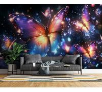 Papier Peint Panoramique Papillon Coloré Intissé Poster Fresque Murale 3D Ciel étoilé De Rêve Wallpaper pour Salon Chambre d'enfant Restaurant Couloir TV Fond Décoration Murale 200x140 cm H149