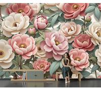 Papier Peint Panoramique Papillon Dans Le Jardin Fleuri 350X256Cm,Plantes L'Aquarelle Poster Geant Mural 3D,Tapisserie Photo Peinture Murale,Papier Peint Intissé Fresque Pour Salon Chambre Toile
